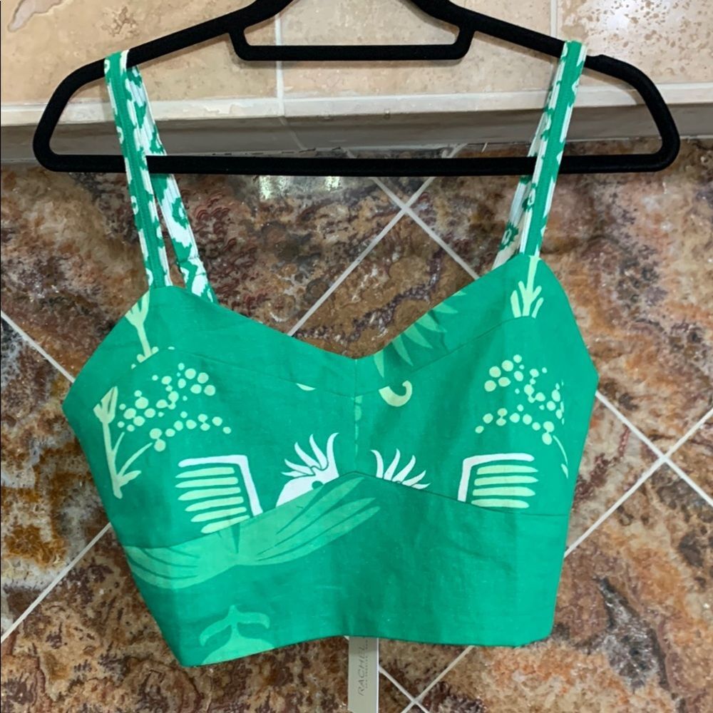 Women's NWT Rachel Zoe Bright Green & White Tropical Print Crop Top Medium